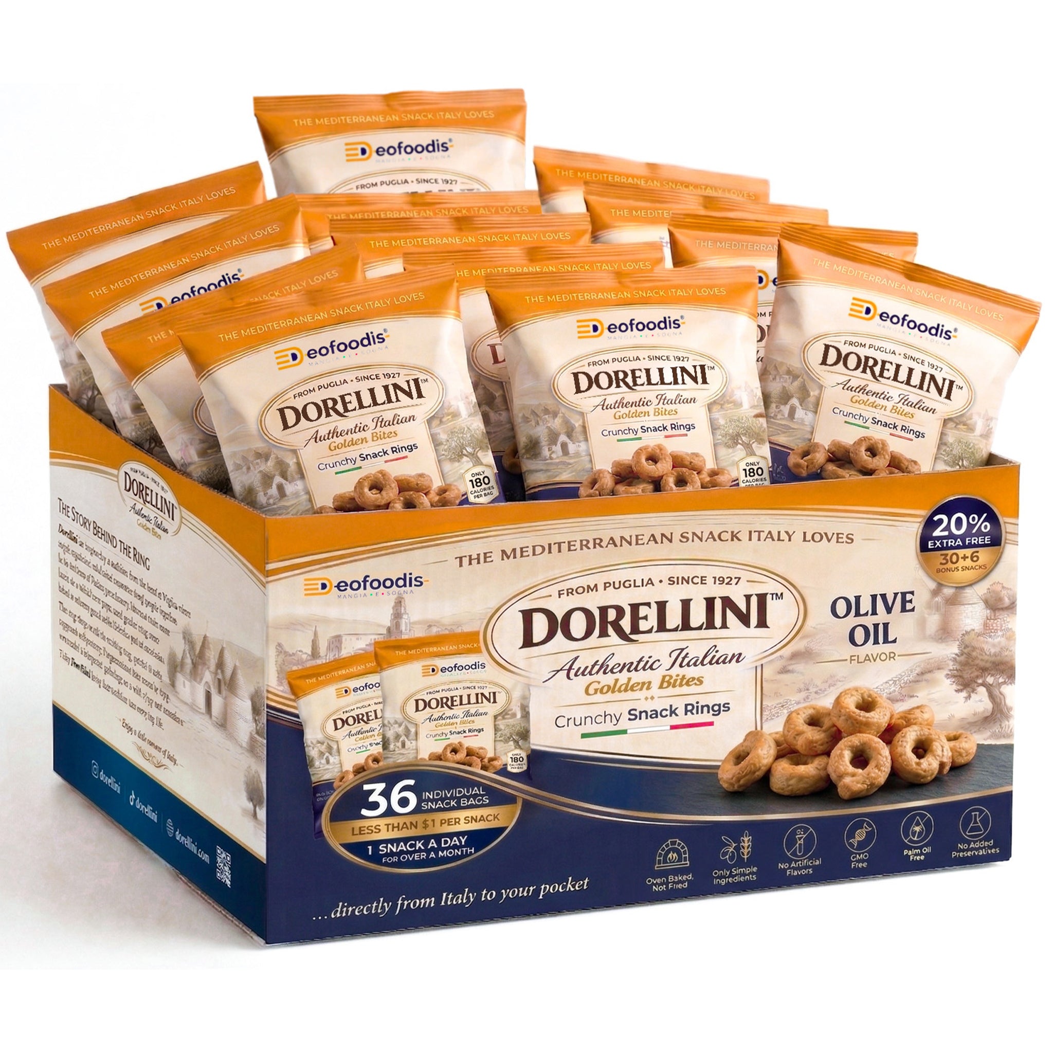 Dorellini Italian Tarallini – Extra Virgin Olive Oil | 36 Snack Bags