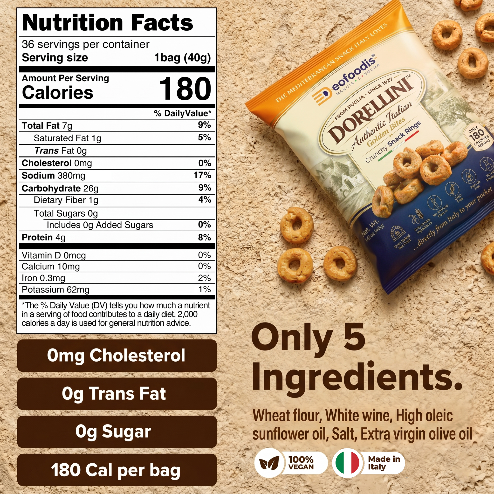 Dorellini Italian Tarallini – Extra Virgin Olive Oil | 36 Snack Bags
