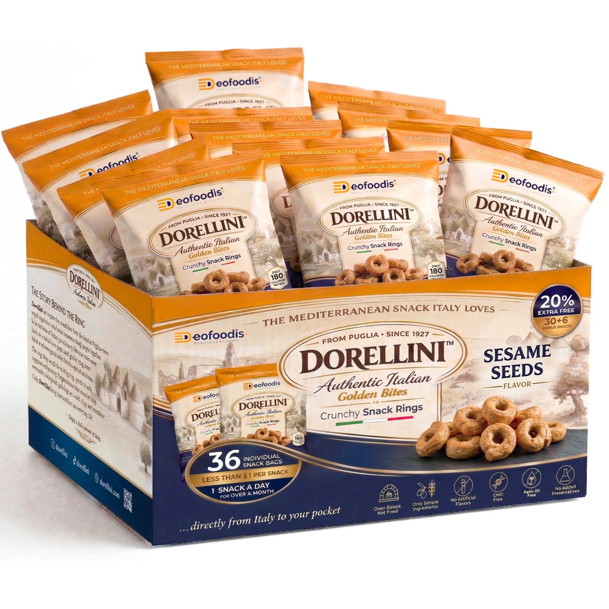 Dorellini Italian Tarallini – Sesame Seeds | 36 Snack Bags